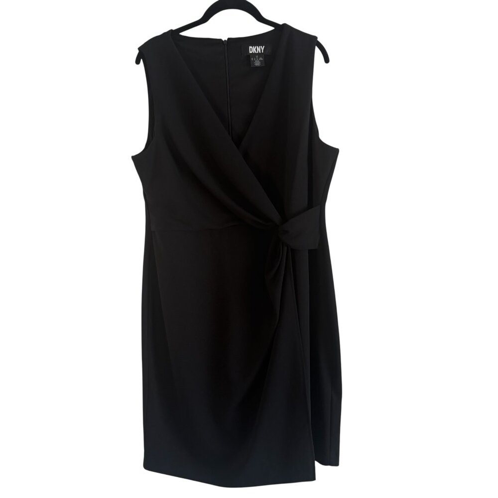 DKNY Women's Surplice Twist-front Sleeveless Sheath Dress In Black Size 14